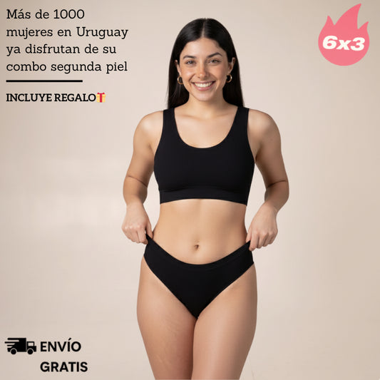 PROMO 6x3 | 3 CORPIÑOS SEGUNDA PIEL + 3 BOMBACHAS SIN COSTURA DE REGALO